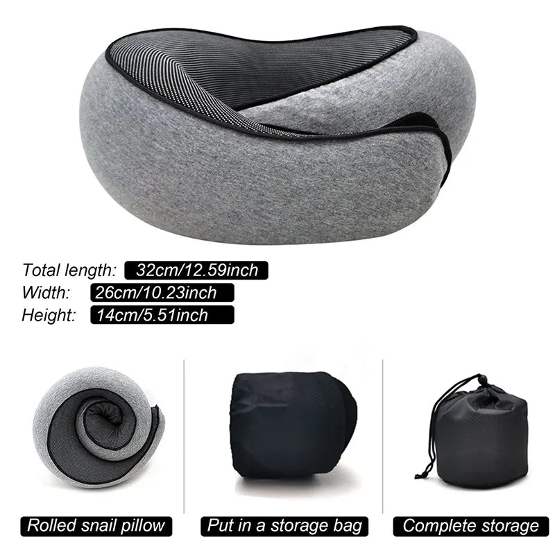 Memory Foam Travel Neck Pillow – U-Shaped Snail Design, Adjustable and Portable Neck Support for Sleep and Travel