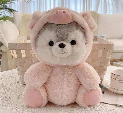 Kawaii Dog Plush – Soft Stuffed Husky in Pig Cosplay, Creative Animal-Inspired Pillow and Cute Decorative Gift