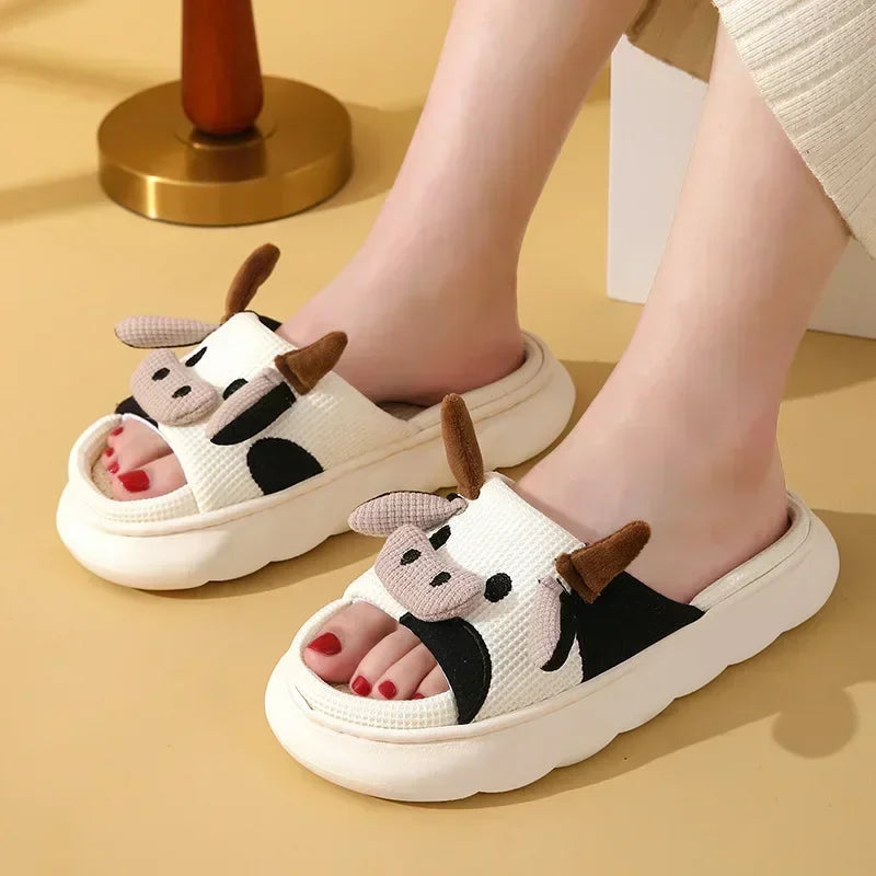 Cute Cow Linen Slippers – Cotton Linen Indoor Sandals for All Seasons, Universal Home Comfort
