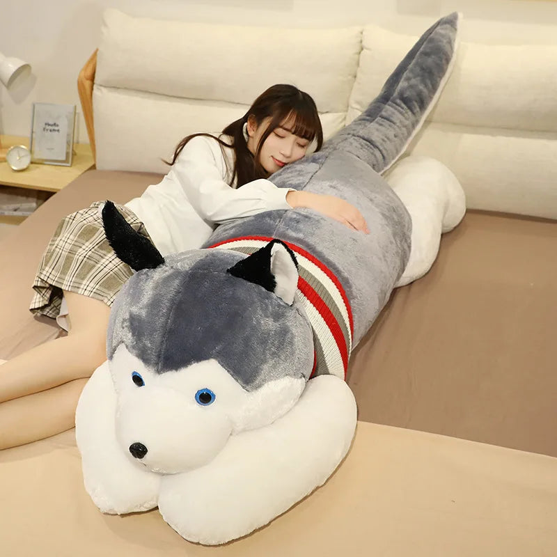 Kawaii Husky Plush – Soft Stuffed Dog Pillow, Extra-Long Cuddle Cushion, Decorative Gift for Home or Special Occasion