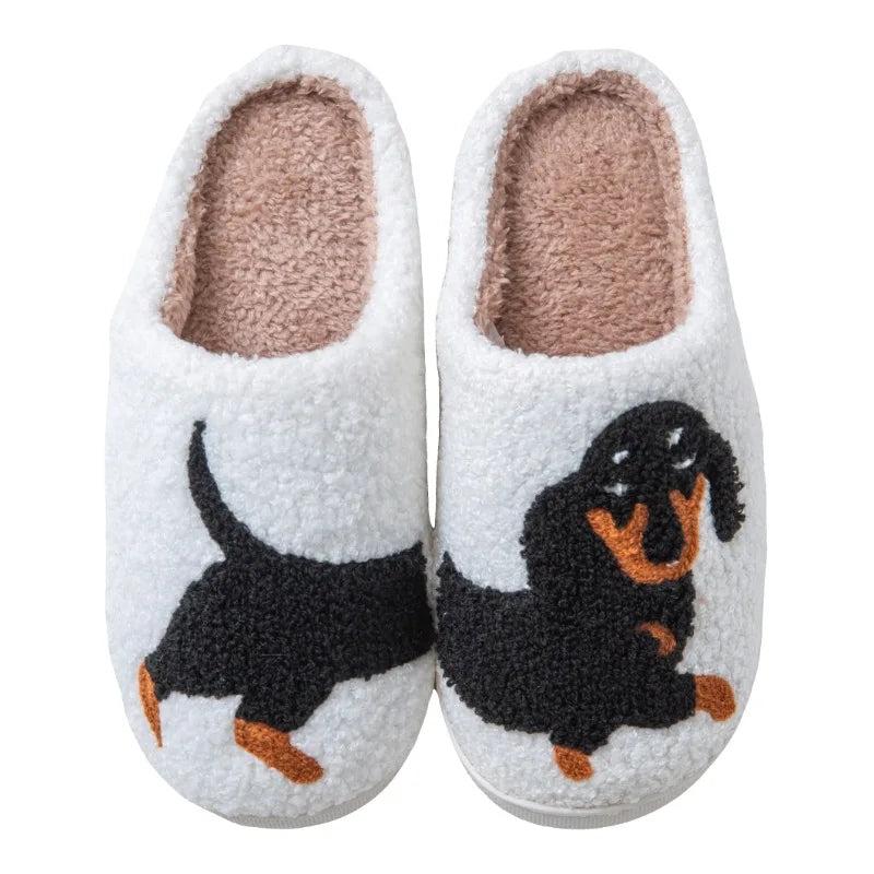 Kawaii Dachshund Dog Slippers – Lightweight Indoor Cotton Shoes – Warm, Comfortable Winter Slides