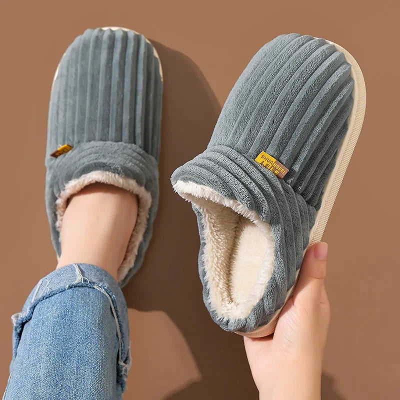 Gray Indoor Slippers by Shevalues – Soft Plush Cotton Boots, Furry House Shoes for Relaxing at Home