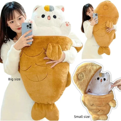 Taiyaki Cat Plush – Kawaii Anime Figure Plushie, Cat Hiding in Cushion Bag, Perfect for Gifts and Home Decoration