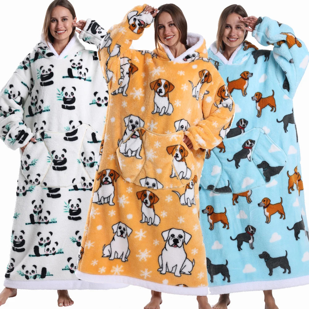 Wearable Dog Blanket Hoodie – Soft Oversized Fleece Pullover Sweatshirt, Extra Warm Winter Homewear