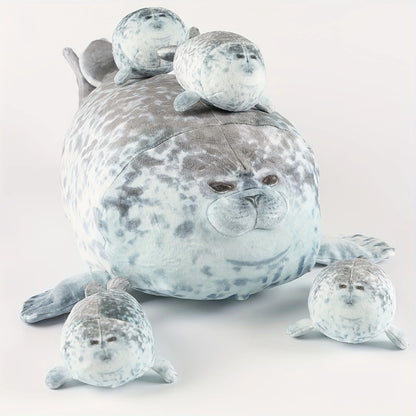 Plush Seal Pillow – Chubby Sea Lion with Four Baby Seals, Soft Stuffed and Unique Decorative Gift