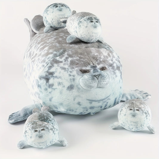 Plush Seal Pillow – Chubby Sea Lion with Four Baby Seals, Soft Stuffed and Unique Decorative Gift