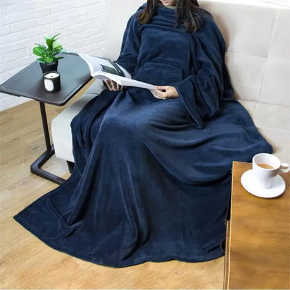 Wearable Flannel Blanket – Soft Sleeve Blanket with Large Pocket, Anti-Static Cozy Throw for Sofa, TV, and Home