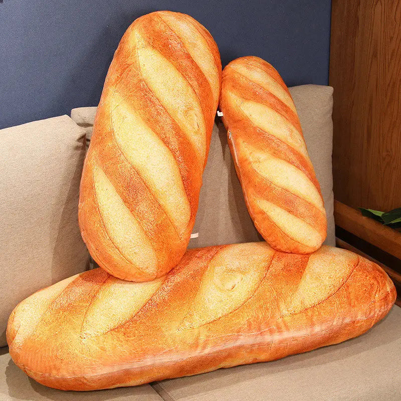 French Bread Plush Pillow – Soft Stuffed Food Plushie, Printed Baguette Design, Sleeping Companion and Gift