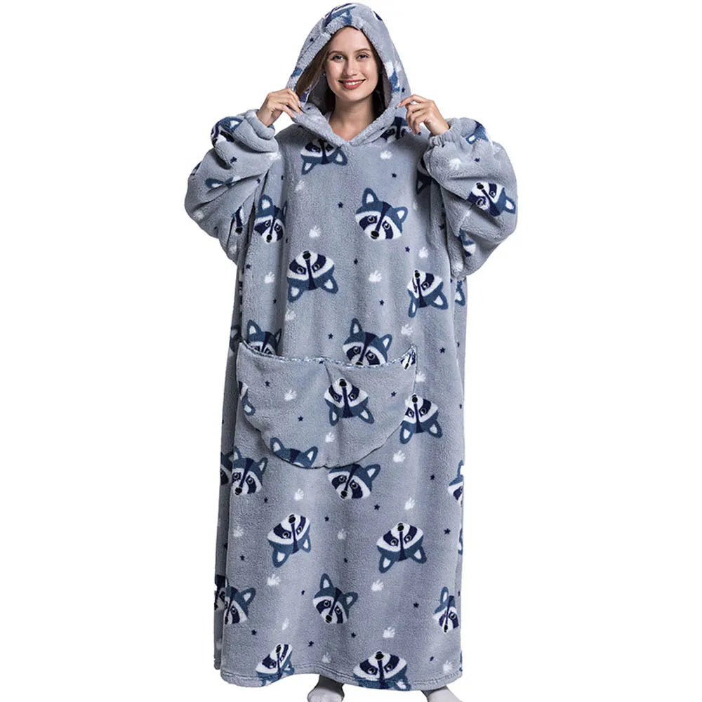 Extra Long Oversized Blanket Hoodie – Plus Size Winter Sweatshirt, Thick Warm Pullover for Women and Men