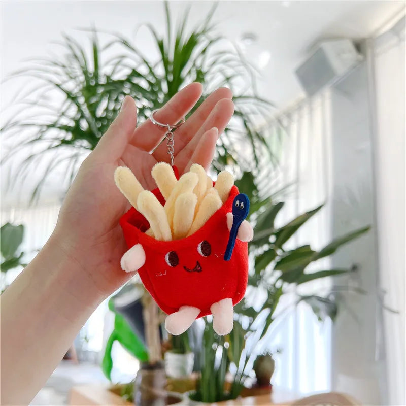 5-Piece Plush Keychain Set – Cute French Fries, Burger, and Drink Bag Charms, Car Accessories, and Gifts