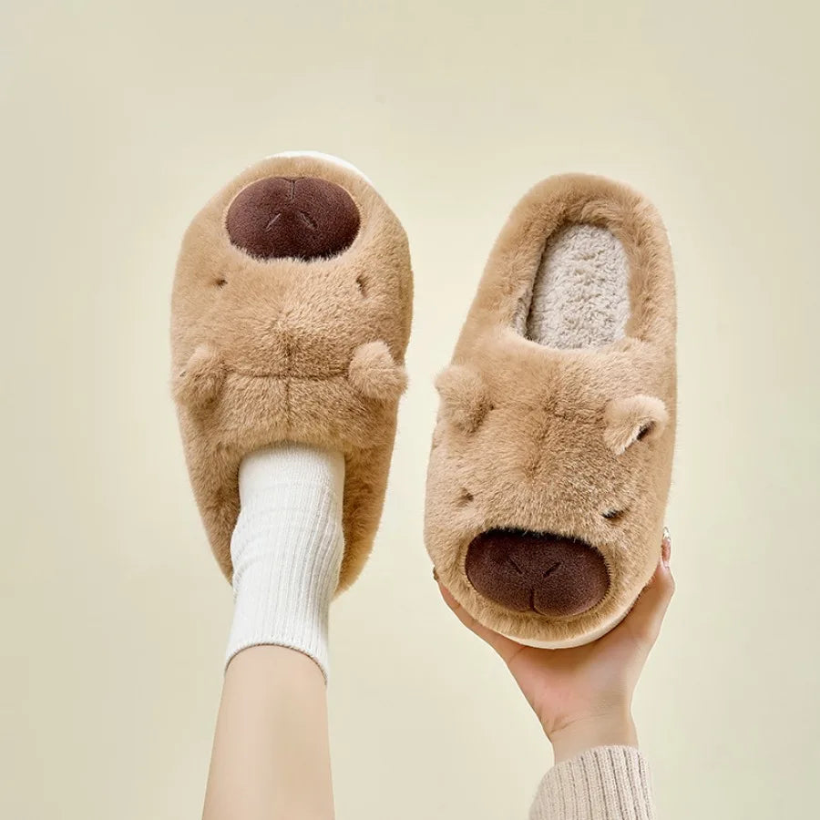 Capybara Cotton Slippers – Warm Plush Indoor House Shoes, Breathable Non-Slip Soft Slippers with Half-Wrap Heel(Sizes 36–41)