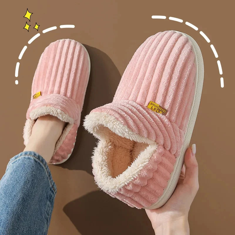 Pink Indoor Slippers by Shevalues – Cozy Plush Cotton Boots, Fluffy Comfort for Home and Casual Wear