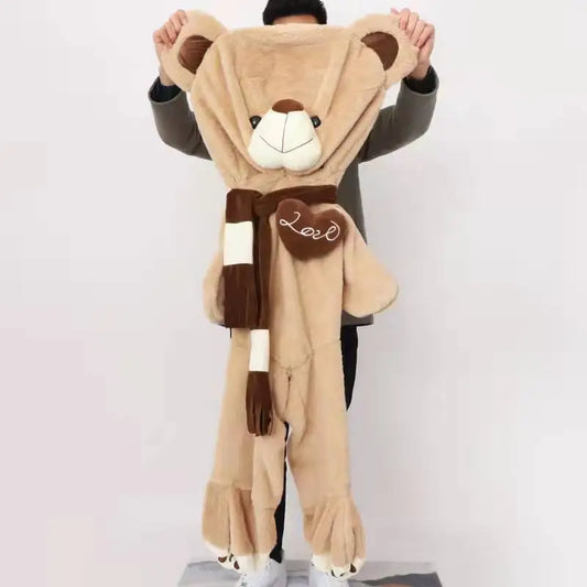 Soft Teddy Bear Plush Shell – Giant Unstuffed Cover with Scarf, Great for DIY Stuffing and Personalized Gifts