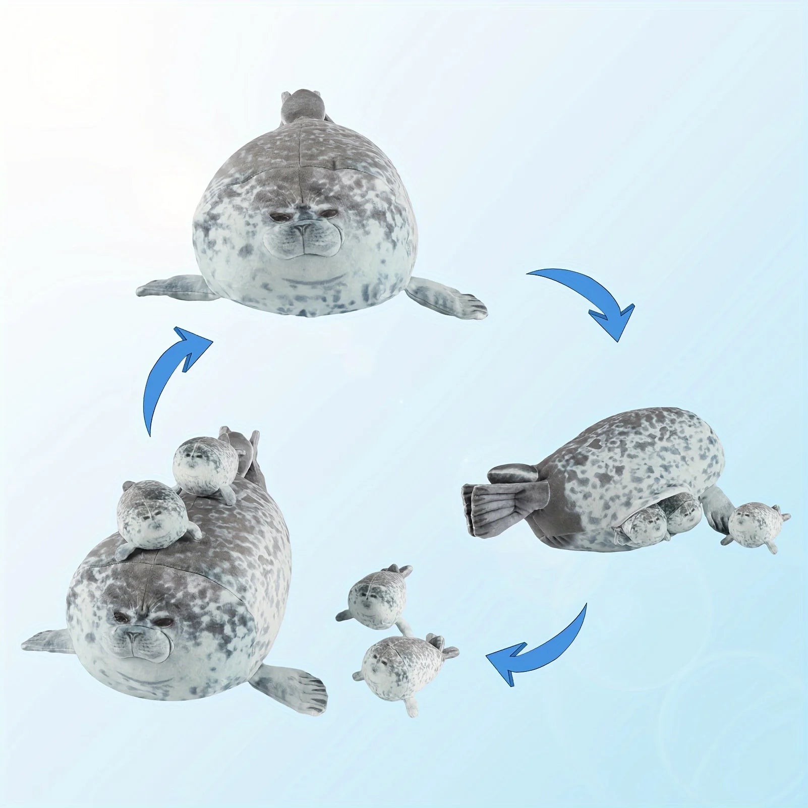 Plush Seal Pillow – Chubby Sea Lion with Four Baby Seals, Soft Stuffed and Unique Decorative Gift