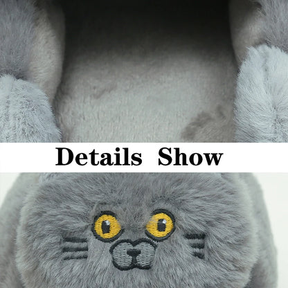 Cuddly Hug Cat Slippers – Kawaii Furry Winter Home Slides , Cute White Mules, Cozy Indoor Shoes, Perfect Gift