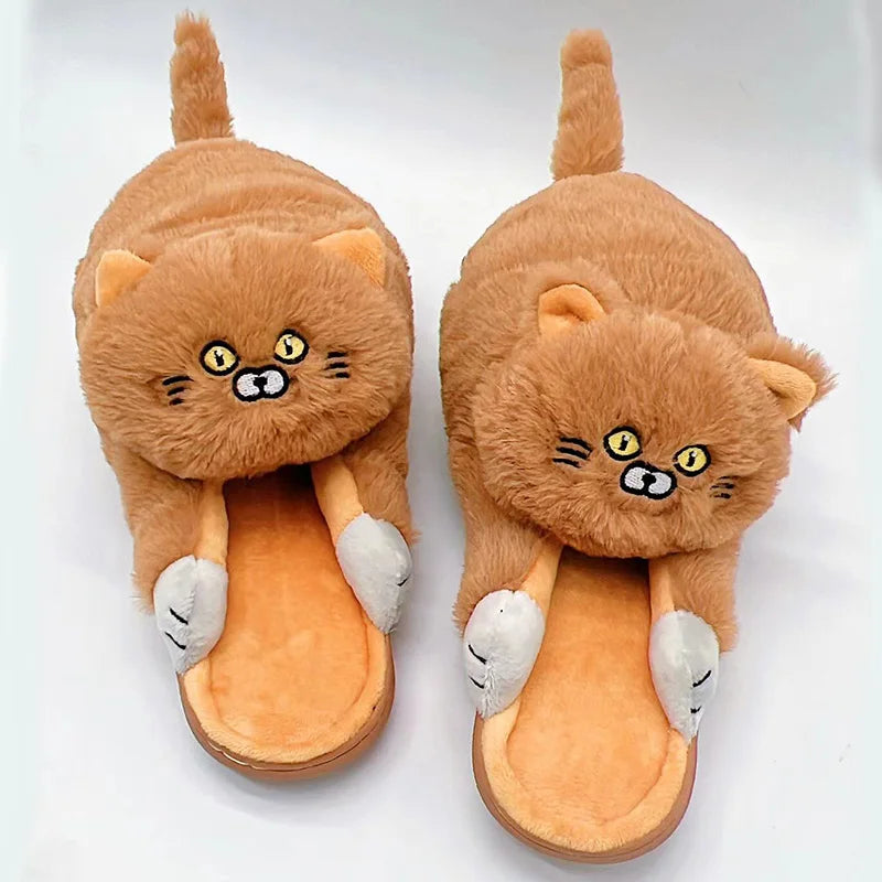 Cuddly Hug Cat Slippers – Kawaii Furry Winter Home Slides , Cute White Mules, Cozy Indoor Shoes, Perfect Gift