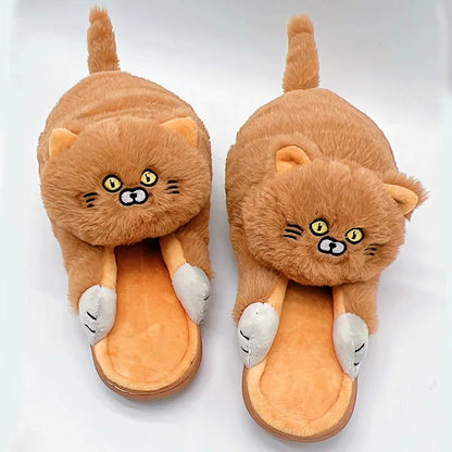 Cuddly Hug Cat Slippers – Kawaii Furry Winter Home Slides , Cute White Mules, Cozy Indoor Shoes, Perfect Gift