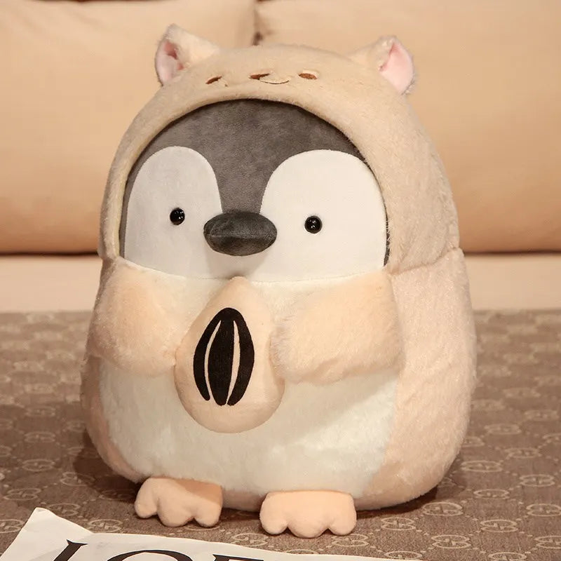 Kawaii Penguin Plush – Soft Cartoon Animal Doll with Hamster Hat, Adorable Stuffed Gift for Home or Special Moments