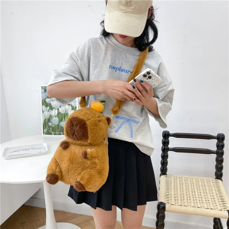 Kawaii Capybara Plush Backpack – Soft Fur Shoulder Bag, Mini Plush Knapsack, Cute and Unique Gift for Any Occasion