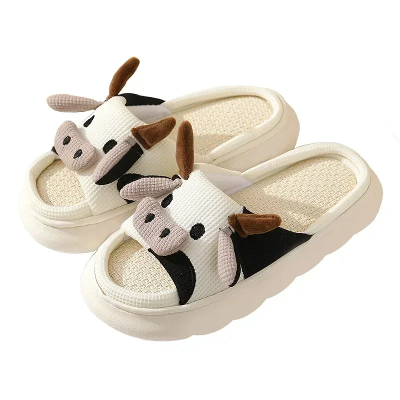 Cute Cow Linen Slippers – Cotton Linen Indoor Sandals for All Seasons, Universal Home Comfort
