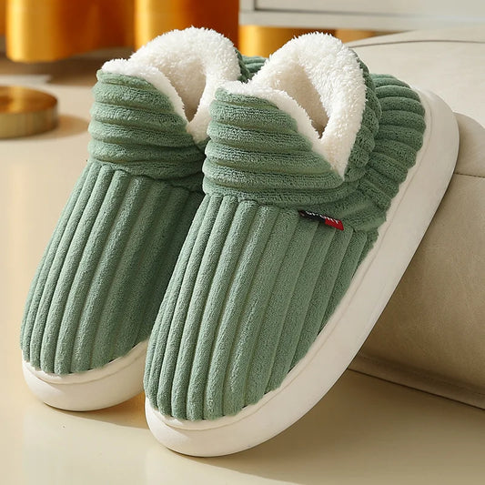 Shevalues Fluffy Green Slippers – Cozy Plush Cotton House Boots for Indoor Comfort and Daily Use