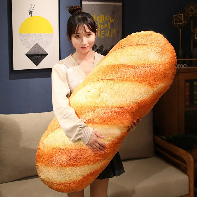 French Bread Plush Pillow – Soft Stuffed Food Plushie, Printed Baguette Design, Sleeping Companion and Gift