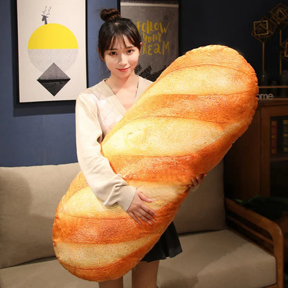 French Bread Plush Pillow – Soft Stuffed Food Plushie, Printed Baguette Design, Sleeping Companion and Gift