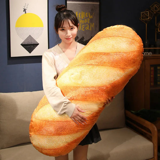 French Bread Plush Pillow – Soft Stuffed Food Plushie, Printed Baguette Design, Sleeping Companion and Gift