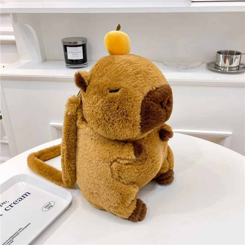 Kawaii Capybara Plush Backpack – Soft Fur Shoulder Bag, Mini Plush Knapsack, Cute and Unique Gift for Any Occasion