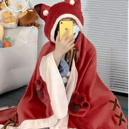 Cloak Blanket – Cute Cartoon Coral Fleece Shawl, Thickened Winter Wearable Blanket with Multiple Styles