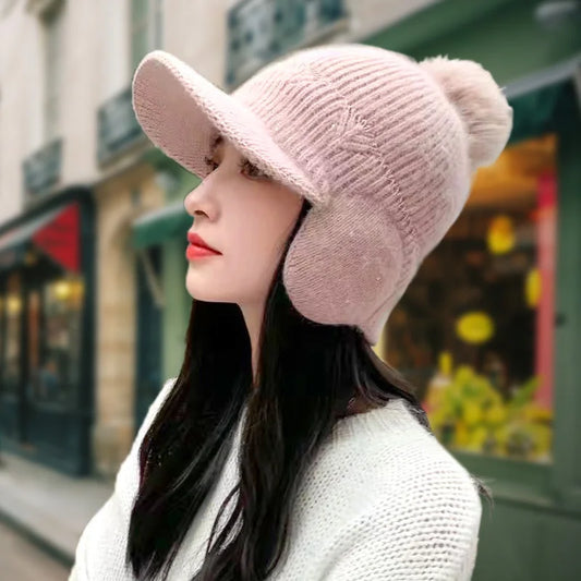 Winter Knitted Earflap Hat – Warm Pompom Baseball Cap with Ear Protection, Perfect for Outdoor Activities