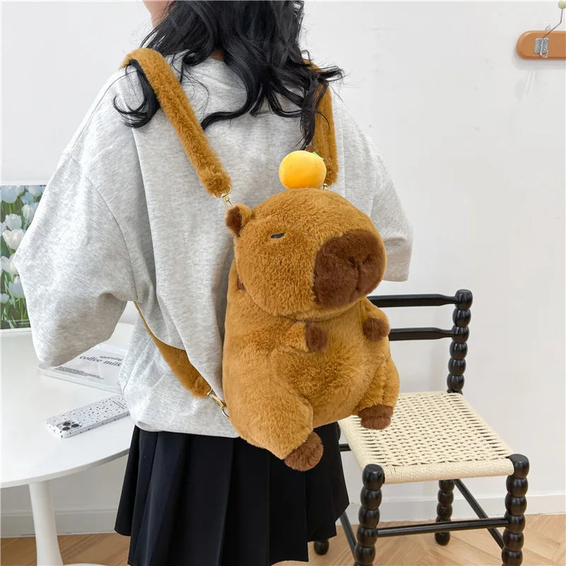 Kawaii Capybara Plush Backpack – Soft Fur Shoulder Bag, Mini Plush Knapsack, Cute and Unique Gift for Any Occasion