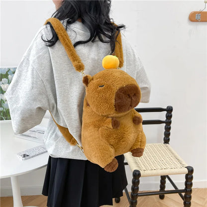 Kawaii Capybara Plush Backpack – Soft Fur Shoulder Bag, Mini Plush Knapsack, Cute and Unique Gift for Any Occasion