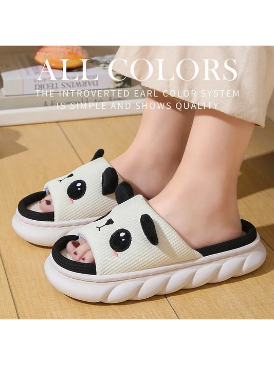 All-Season Panda Slippers – Non-Slip Cotton Linen House Sandals for Cozy Everyday Wear