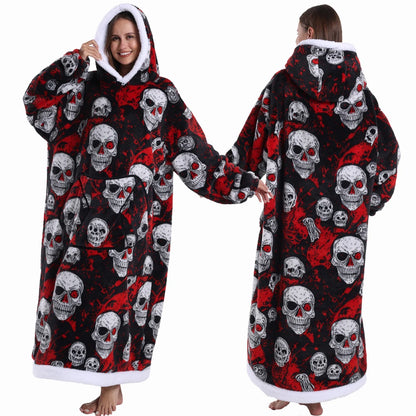 Spooky Oversized Blanket Hoodie – Plush Fleece Pullover Sweatshirt, Extra Long and Warm for Winter Nights
