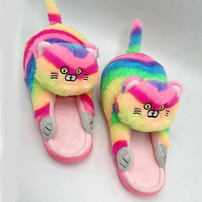 Cuddly Hug Cat Slippers – Kawaii Furry Winter Home Slides , Cute White Mules, Cozy Indoor Shoes, Perfect Gift