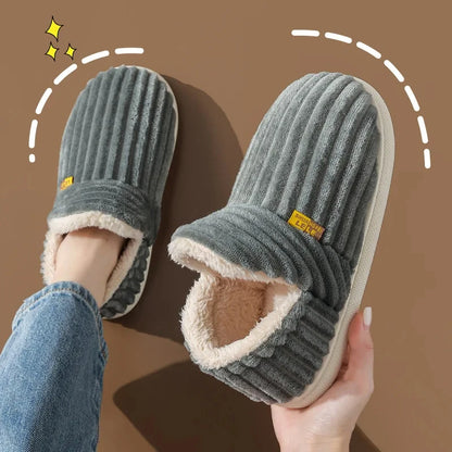 Gray Indoor Slippers by Shevalues – Soft Plush Cotton Boots, Furry House Shoes for Relaxing at Home