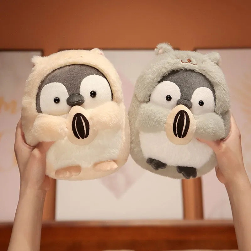 Kawaii Penguin Plush – Soft Cartoon Animal Doll with Hamster Hat, Adorable Stuffed Gift for Home or Special Moments