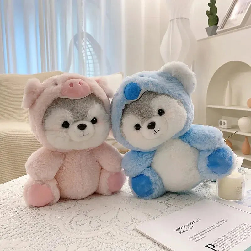 Kawaii Dog Plush – Soft Stuffed Husky in Pig Cosplay, Creative Animal-Inspired Pillow and Cute Decorative Gift