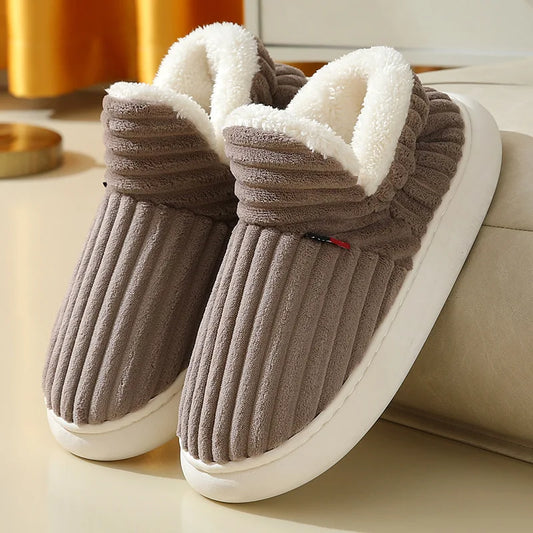 Shevalues Fluffy Brown Slippers – Plush Cotton House Boots for Indoor Warmth and All-Day Relaxation