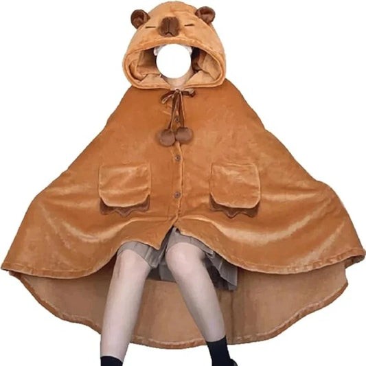 Capybara Air Conditioning Blanket – Thickened Winter Shawl, Cozy Poncho Cape for Napping and Relaxing