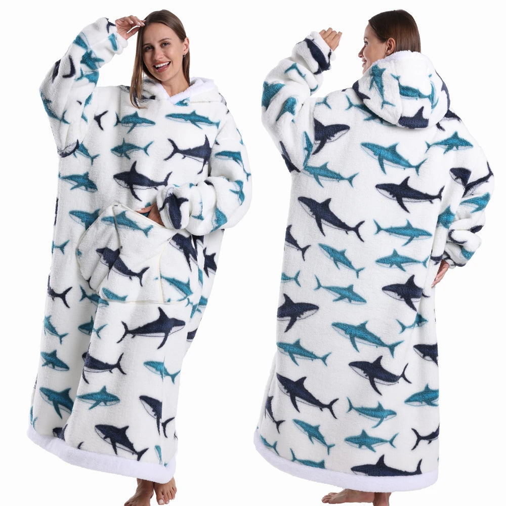 Oversized Blanket Hoodie – Plush Fleece Pullover Sweatshirt, Extra Long, Cozy and Warm Wearable Blanket for Winter