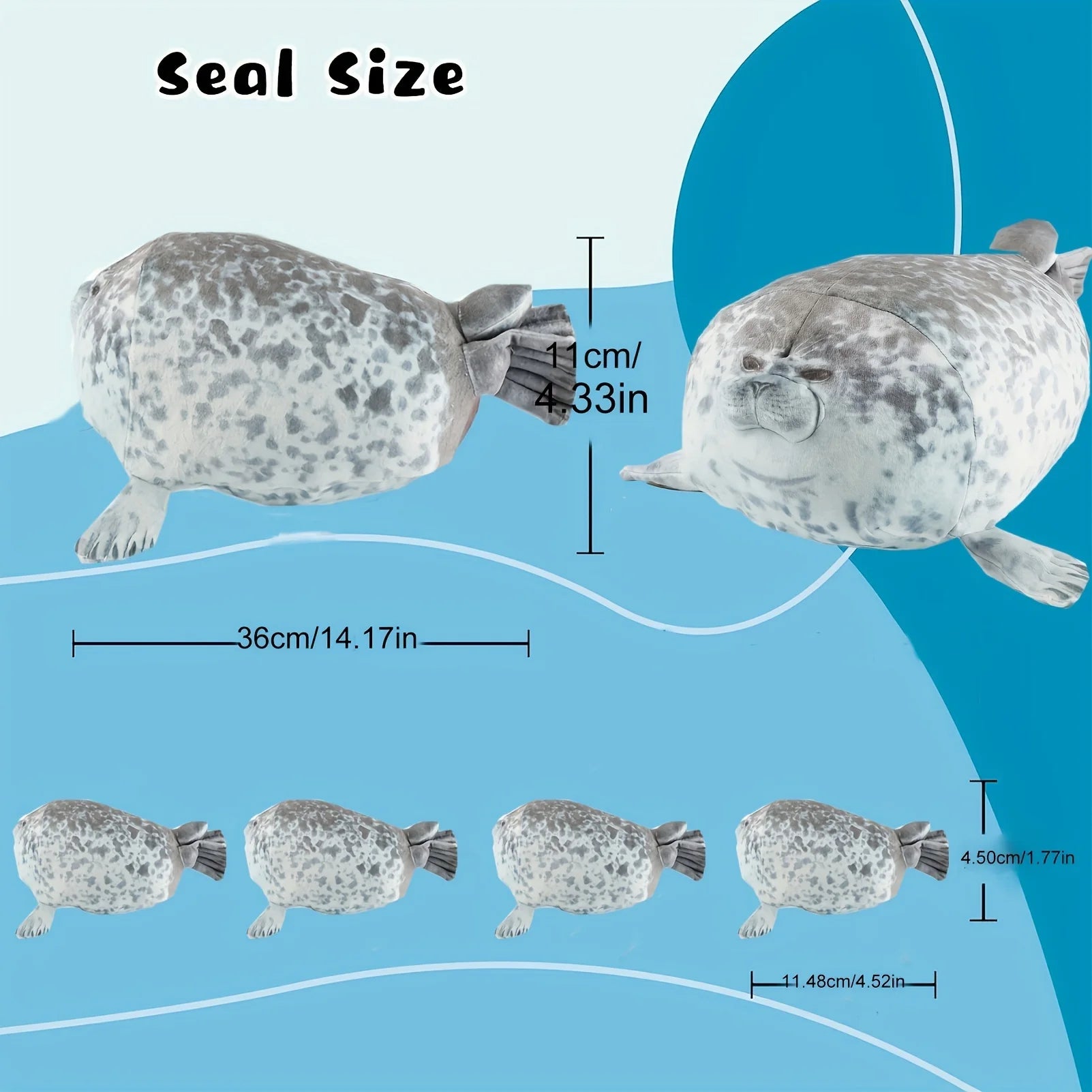 Plush Seal Pillow – Chubby Sea Lion with Four Baby Seals, Soft Stuffed and Unique Decorative Gift