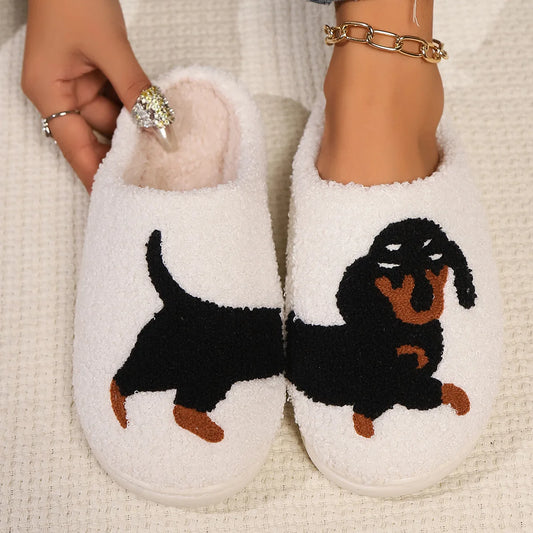 Kawaii Dachshund Dog Slippers – Lightweight Indoor Cotton Shoes – Warm, Comfortable Winter Slides