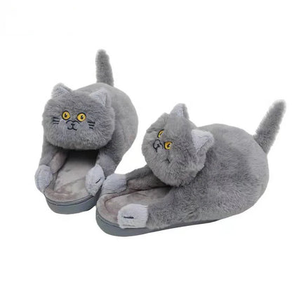 Cuddly Hug Cat Slippers – Kawaii Furry Winter Home Slides , Cute White Mules, Cozy Indoor Shoes, Perfect Gift