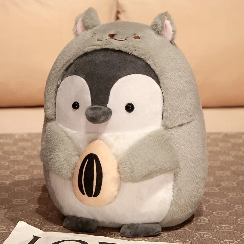 Kawaii Penguin Plush – Soft Cartoon Animal Doll with Hamster Hat, Adorable Stuffed Gift for Home or Special Moments