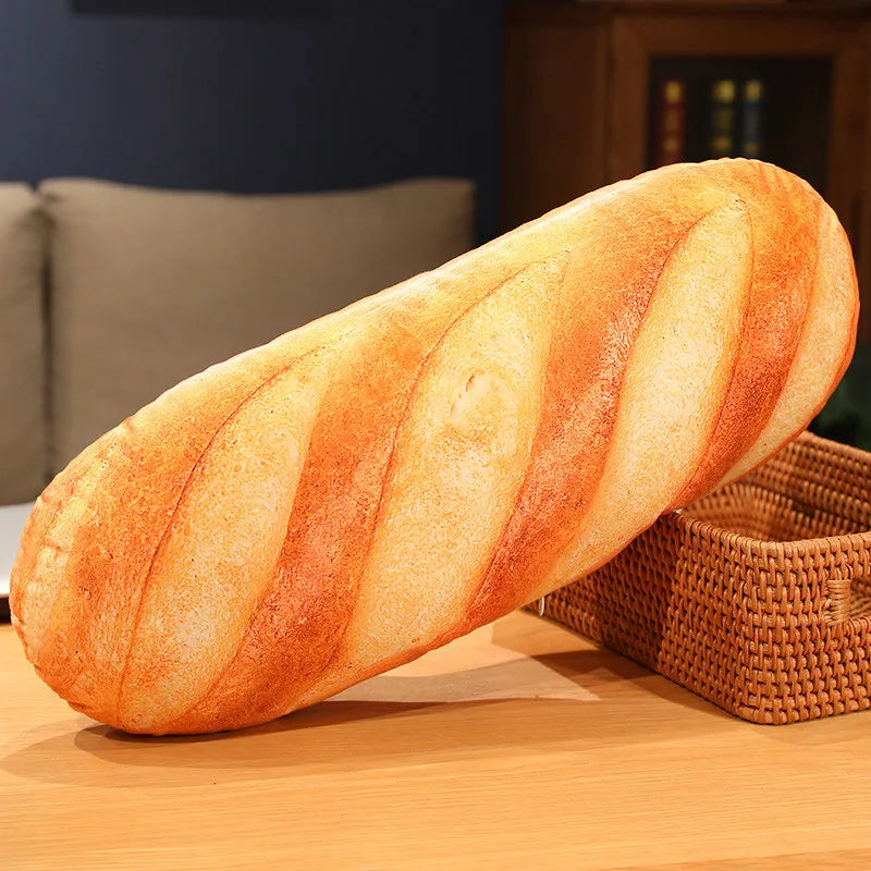French Bread Plush Pillow – Soft Stuffed Food Plushie, Printed Baguette Design, Sleeping Companion and Gift