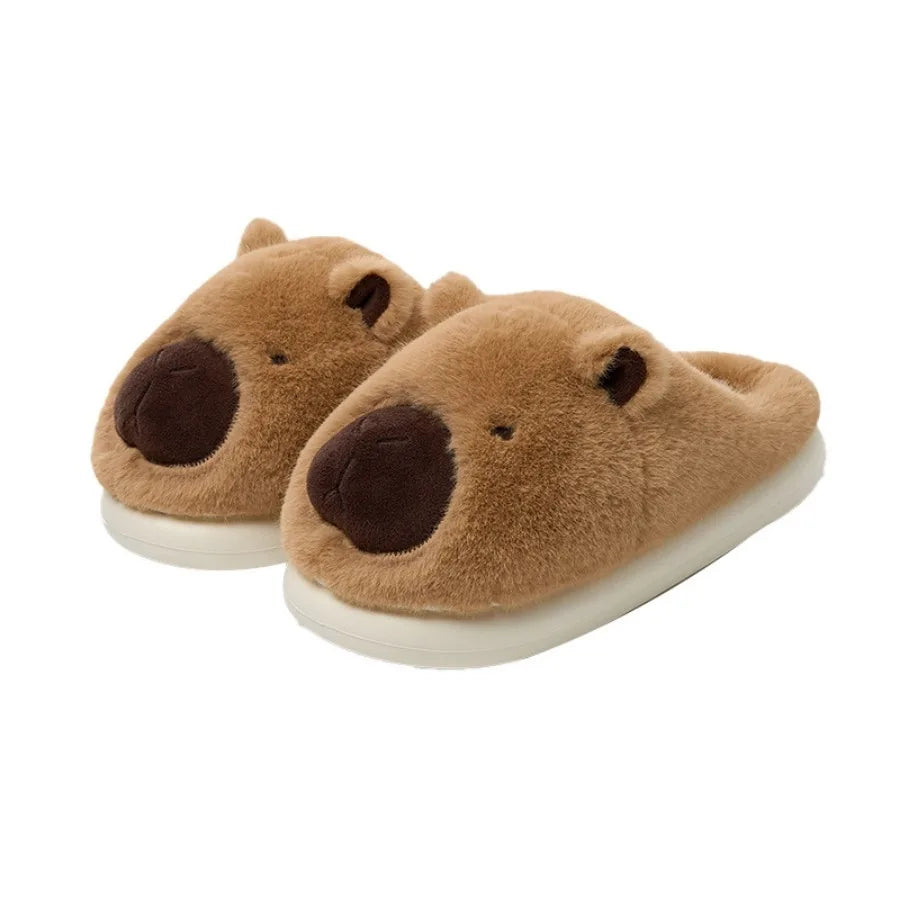 Capybara Cotton Slippers – Warm Plush Indoor House Shoes, Breathable Non-Slip Soft Slippers with Half-Wrap Heel(Sizes 36–41)