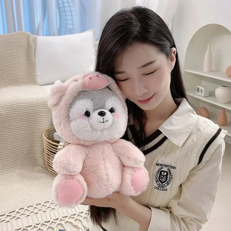 Kawaii Dog Plush – Soft Stuffed Husky in Pig Cosplay, Creative Animal-Inspired Pillow and Cute Decorative Gift