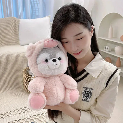 Kawaii Dog Plush – Soft Stuffed Husky in Pig Cosplay, Creative Animal-Inspired Pillow and Cute Decorative Gift
